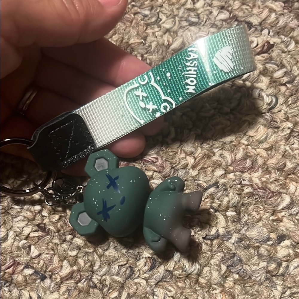 Green Keychain with Bear Charm